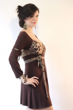 Wrap dress with animal print, long sleeves