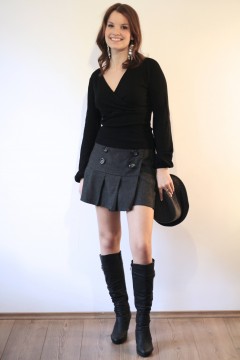 Pleated, wool, mini skirt